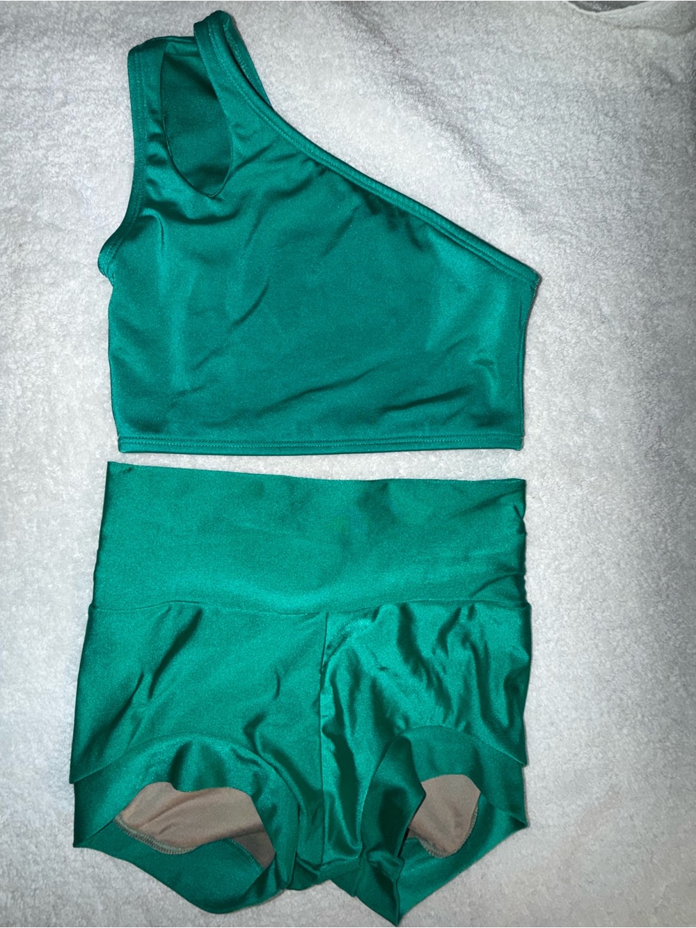 One-Shoulder Emerald Green Dance Set - Kids Costume